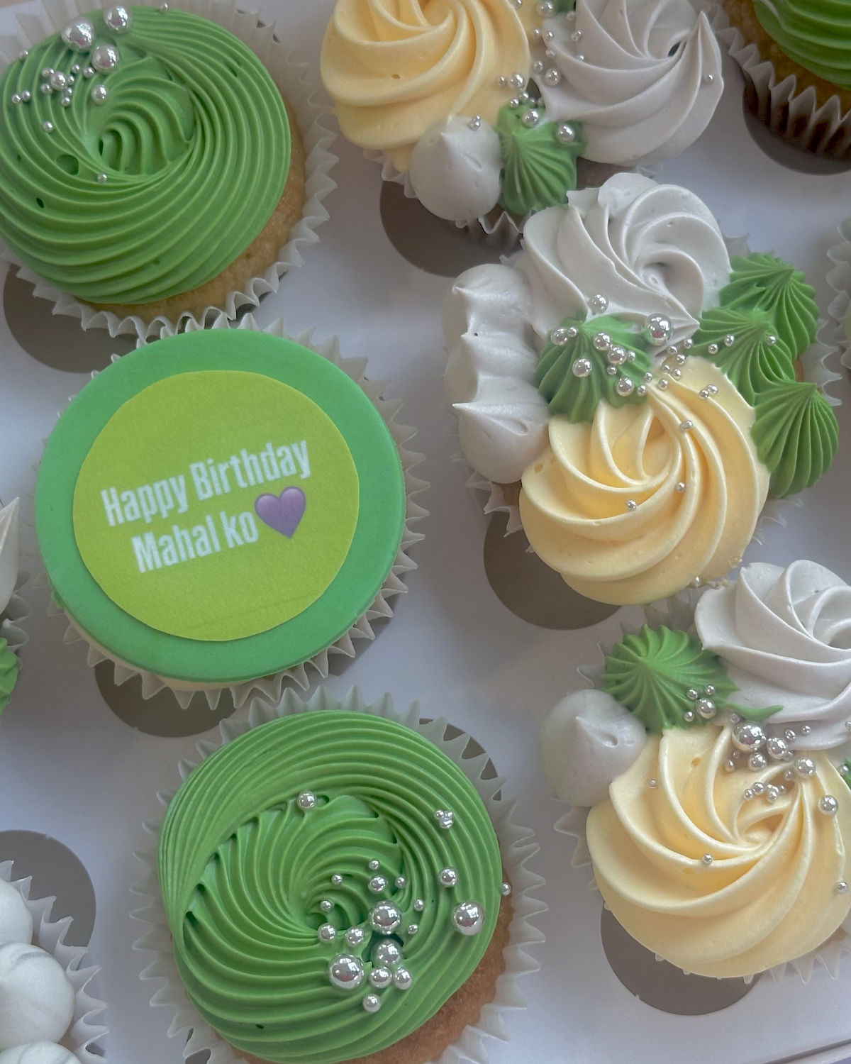 Green Happy Birthday Cupcakes